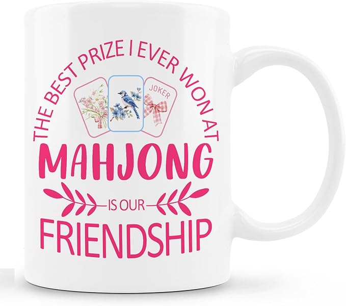 Preppy Pink Mahjong Mug, Gifts for Mahjong Players Mug, Mahjong Gift for Women Men, Mah jong Accessories and Gifts, Ceramic Coffee Tea Mug 11 oz