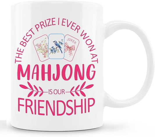 Preppy Pink Mahjong Mug, Gifts for Mahjong Players Mug, Mahjong Gift for Women Men, Mah jong Accessories and Gifts, Ceramic Coffee Tea Mug 11 oz