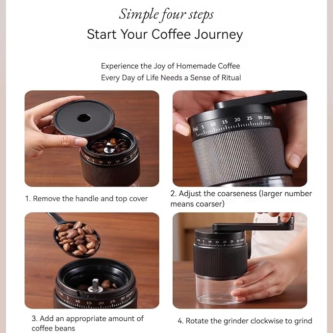 Manual Coffee Grinder, Premium Conical Burr Mill with 18 Adjustable Settings - Portable Hand Crank Bean Grinder for Espresso, French Press, Turkish Coffee, Includes Brush, Scoop & 100 Filters (white)