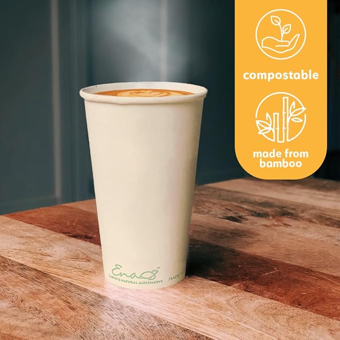 100% Compostable Disposable Coffee Cups [16oz 320 Pack] Paper Cups Made from Bamboo, Eco-Friendly, Biodegradable Premium Party Cups, Natural Unbleached by Earth's Natural Alternative