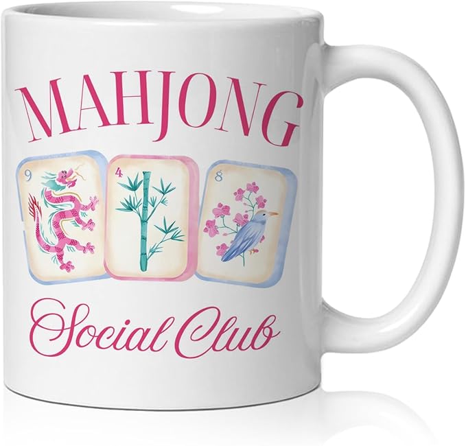 Chinese Mahjong mug Gifts for Women，mahjong Gifts for Mah Jong Players Lovers Coffee Cup, Mahj Accessories Ceramic Coffee Tea Mug 11 oz