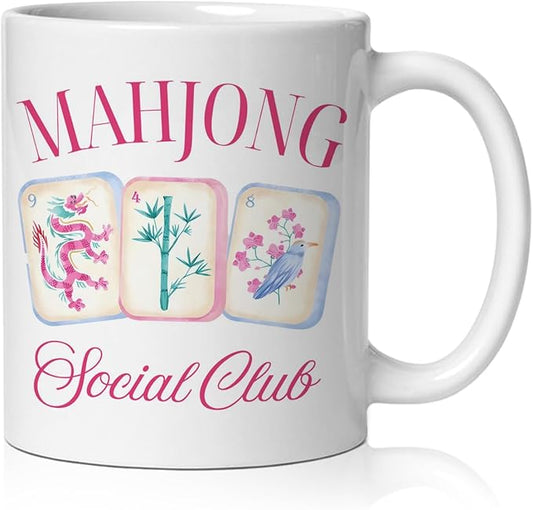 Chinese Mahjong mug Gifts for Women，mahjong Gifts for Mah Jong Players Lovers Coffee Cup, Mahj Accessories Ceramic Coffee Tea Mug 11 oz