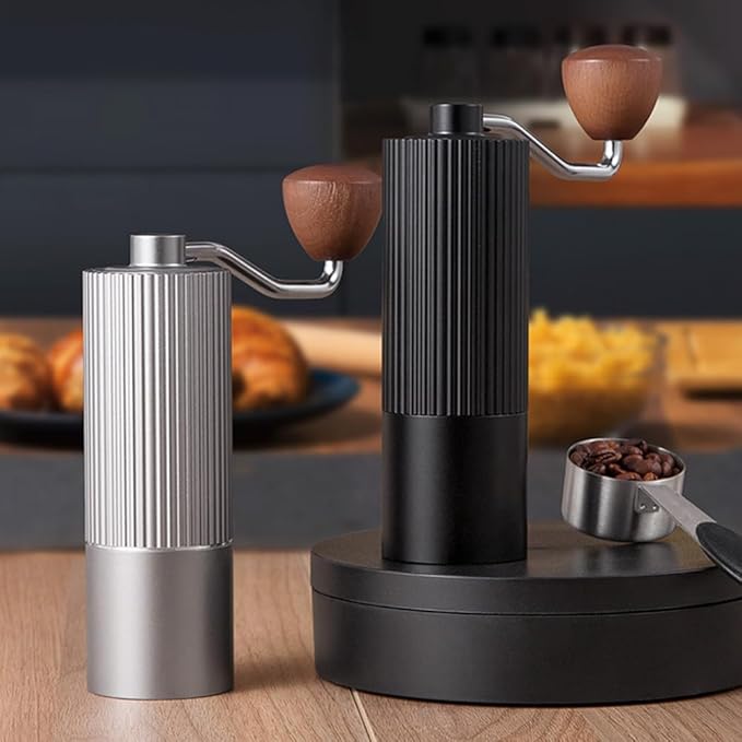 Manual Coffee Grinder, Adjustable Hand Espresso Mill with Solid Wood Handle Stainless Steel Conical Burr Machine for French Press Moka Pot