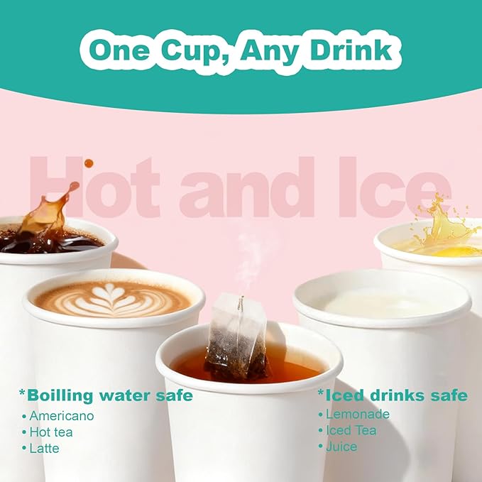 12 oz 500 Pack Disposable Coffee Cups, Bulk White Disposable Paper Cups, Coffee Cups for Hot Tea, Chocolate and Cold Drinks
