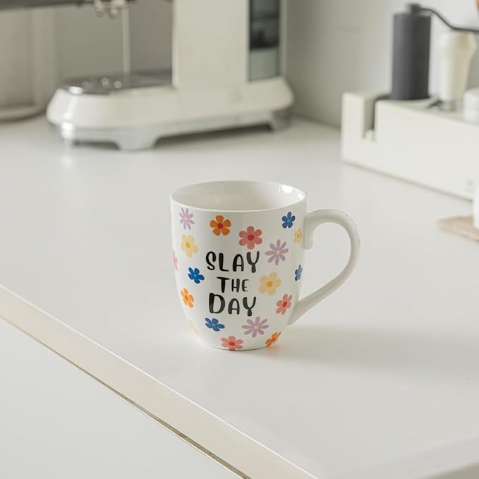 MVYAVYUS 16OZ Ceramic Slay the Day Coffee Mugs Set, Large Colorful Coffee Cups with Handles for Milk, Tea, Latte, Mocha, Cocoa, Cappuccino, Porcelain Cups Gift for Holiday or Anniversary (4PCS)