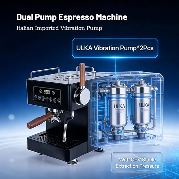 E147 9Bar Semi-automatic Espresso Machine, PID+NTC Temperature Control, Double ULKA Pump Double Boiler, Coffee Machine with OPV for Home Cafe