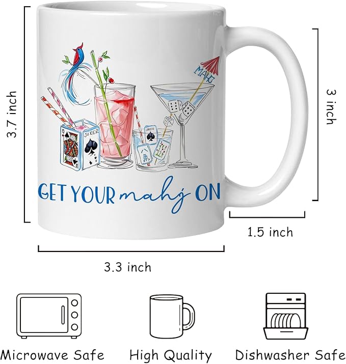 Mahjong Cocktail mug Gifts for Mah Jong Lover Players,mahjong gifts for women,Mah jong Accessories Ceramic Coffee Tea Mug 11 oz