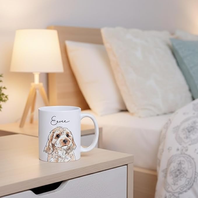 Custom Mug Using Dog Photo + Name, Custom Drinking Cup with Customize Photo, Personalized Printed Pet Picture on Mugs, Dog Mom Gifts, Personalized Cat Dad Mug
