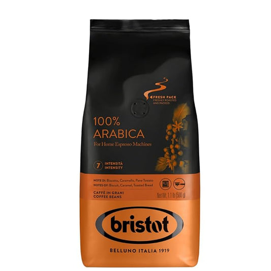 Bristot 100% Arabica Italian Espresso Beans – Medium Roast Coffee – Smooth & Aromatic with Notes of Biscuit, Caramel & Toasted Bread – 1.1 lb (500 g)