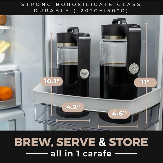 VINCI Express Cold Brew, Electric Cold Brew Coffee Maker in 10 minutes, Glass Carafe, 4 Brew Strength Settings & Cleaning Cycle, Easy to Use & Clean 1.4 Liters Push Button Control