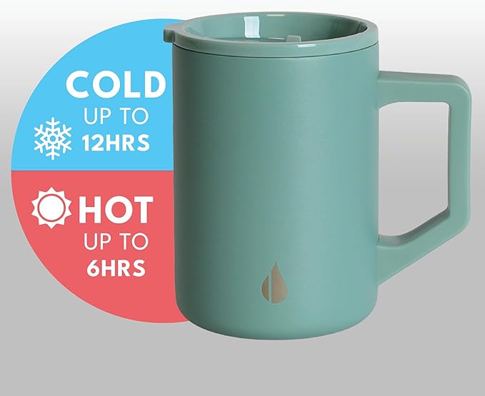 Elemental Insulated Coffee Mug - Triple-Wall Stainless Steel Summit Travel Cup for Hot and Cold Drinks - Thermal Coffee Mug with Lid and Handle for Camping, Office & Travel 16oz - Sage