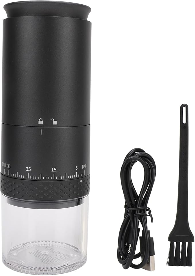 Coffee Bean Grinder, USB Quick Charging Coffee Grounder Removable Chamber for Travel (Black)