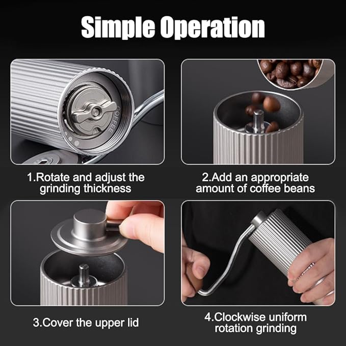 Manual Coffee Grinder, Adjustable Hand Espresso Mill with Solid Wood Handle Stainless Steel Conical Burr Machine for French Press Moka Pot