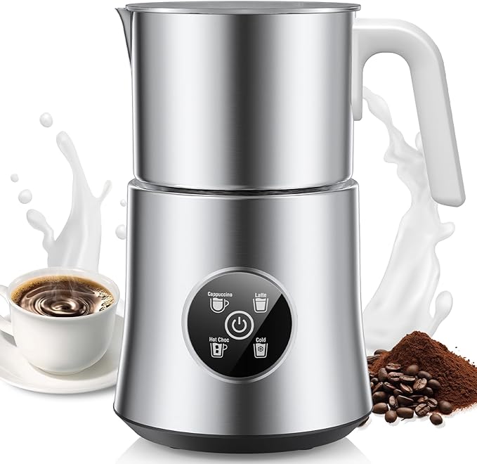 Milk Frother and Steamer, Large Capacity Detachable Electric Milk Frother, Automatic Warm and Cold Foam Maker, Hot Chocolate Maker, BPA Free, Silver