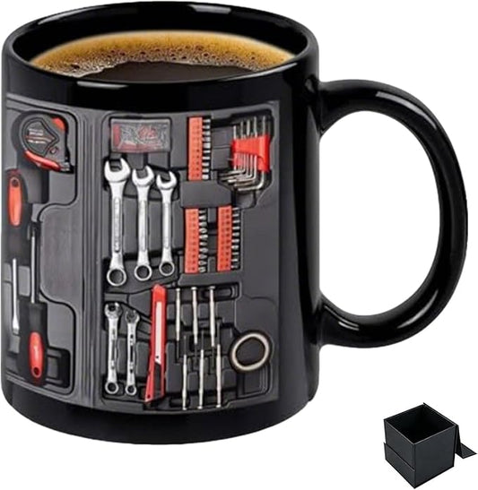 2026 New Mechanic Tool Kit with Fun 3D Printed Pattern Mug, 11oz Ceramic mechanical toolbox coffee cup Set, Perfect for Birthdays, Valentine's Day, and Father's Day (D)