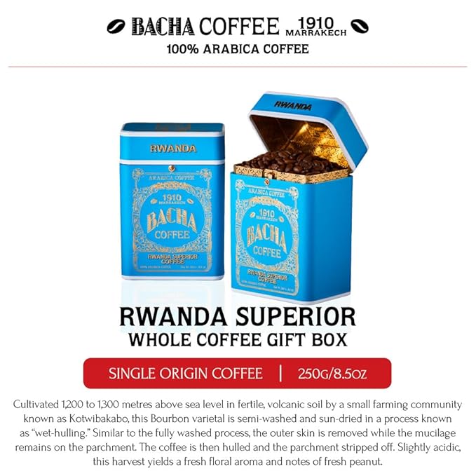 Bacha Coffee | Rwanda Superior Single Origin, Whole Beans, Medium Dark Roast, 100% Arabica Specialty Coffee, 250g Signature Nomad Collection, Gift Box