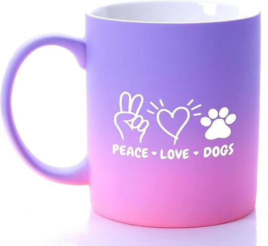 G MUGS Dog Lover Coffee Mug - Gift for Women Men,13oz Ceramic Tea Mug with Peace Love Dogs Design, Cute Paw Print & Heart Mug for Dog Owners Sunset Glow Mug