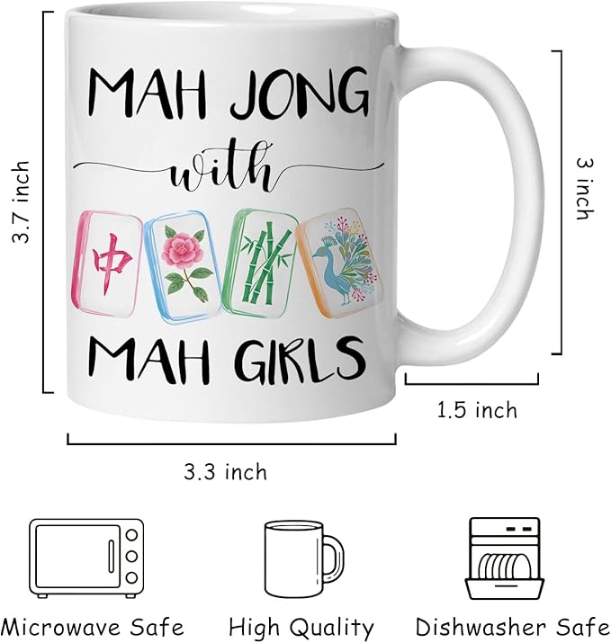 Chinese Mahjong mug Gifts for Mah Jong Players Lovers，mah jong Gifts for Women Coffee Cup,Mahjong Accessories Ceramic Coffee Tea Mug 11 oz