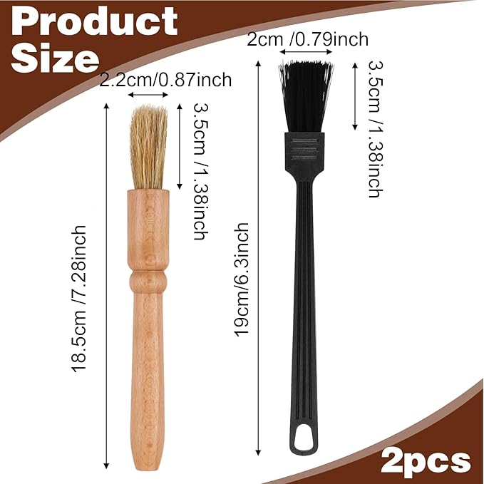 2 Pcs Coffee Brush Wood Handle Espresso Brush Coffee Grinder Cleaning Brushs for Bean Grain Coffees Tool Barista Home Kitchen