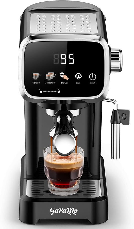 Slim 20 Bar Espresso Machine Coffee Maker with Milk Frother, 2 Style of Touch and Button for Choise,43oz Removable Tank for Home and Office Use (Buttons)