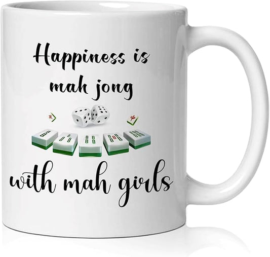 Mahjong Gifts Mug, Mah Jong Gifts for Women Coffee Cup Ceramic, Gift for Mah Jong Players Lovers, Happiness is Mahjong Ceramic Coffee Tea Mug 11 oz