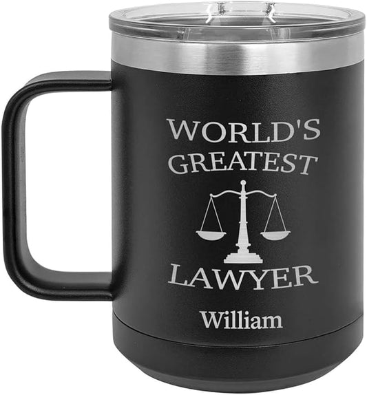 SIZZICO World's Greatest Lawyer Mug - 15oz Stainless Steel - Stylish Coffee Cups for Home and Office - Gift for Boss or Manager - Appriciation or Boss's Day
