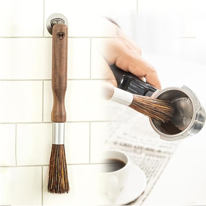 MAGNET Professional Coffee Grinder Cleaning Brush Coffee Brush Handling Accessory Tool Walnut Brush Handle Natural Bristle with magnetic snap for Camping Home Kitchen Barista