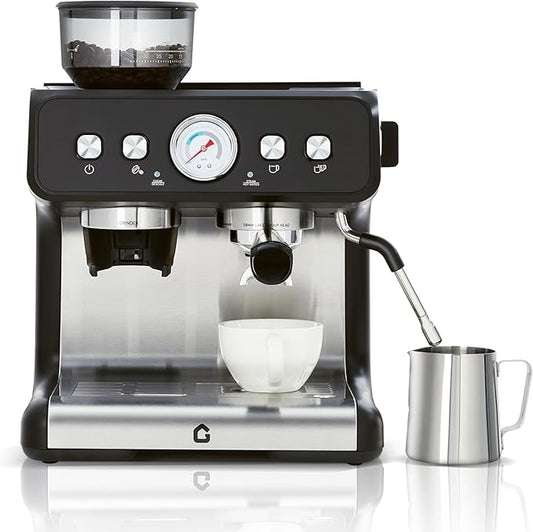 20-Bar Espresso Coffee Machine with Built-In Grinder, 2.8L Removable Tank, Adjustable Shot Volume & Steam Wand, Stainless Steel Coffee Maker for Home or Office