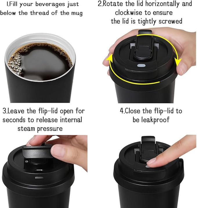 Funkrin Insulated Coffee Mug with Straw & Flip Lid, 24oz Tumbler Cup with Ceramic Coating, Double Wall Vacuum Leak-Proof Travel Mug wiht tea infuser for Office School Party Camping