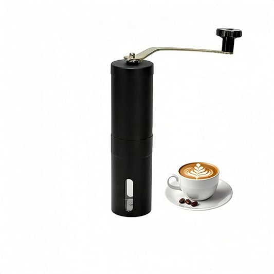 Stainless Steel Handheld Coffee Grinder Manual Coffee Mill Portable Compact Design Ceramic Burr Adjustable Coarseness Easy Clean for Home Office Travel Coffee Lovers (Powder-Coated)