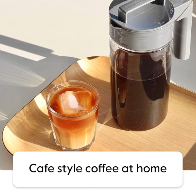 Takeya Tritan Cold Brew Coffee Maker - Airtight Pitcher with Leak-Free Lid - BPA-Free Cold Brew Maker with Silicone Handle - Dishwasher-Safe Pitcher for Homemade Cold Brew - 2 Quart, Stone