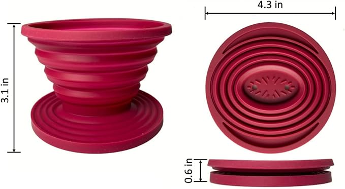Attsky Collapsible Pour Over Coffee Dripper for Camp Coffee, Reusable Silicone Coffee Filter Holder for Camping Red