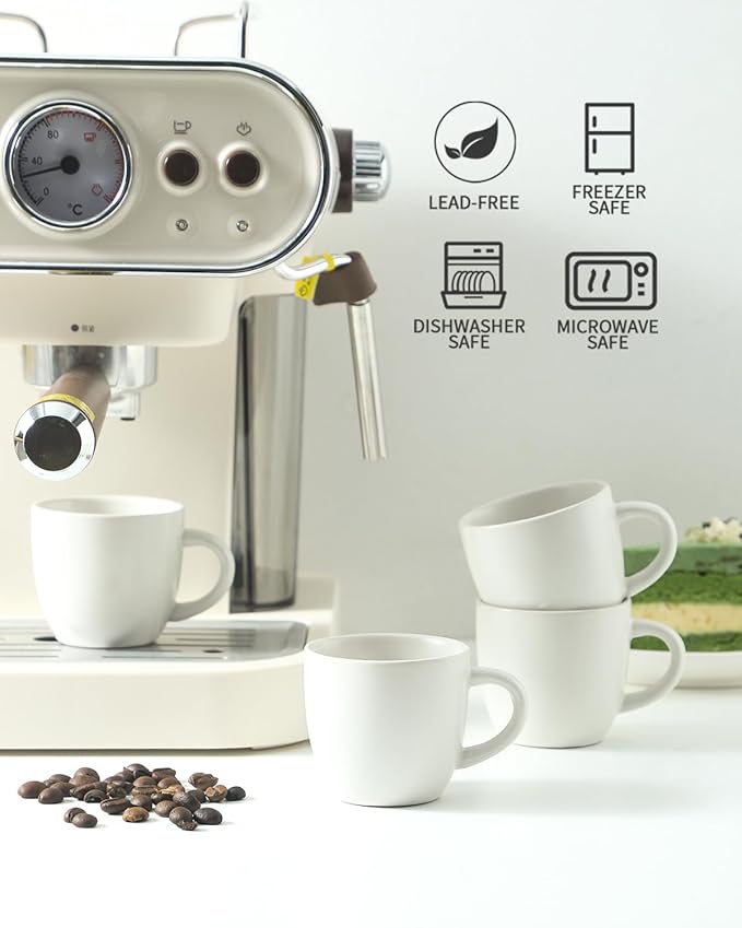 HASENSE Ceramic 3 OZ Espresso Cups, Porcelain Espresso Demitasse Cups Set of 4 for Double shot, Lungo and Ristretto, Tiny Italian Expresso Shot Coffee Mugs for Home and Office, White