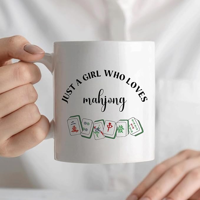 Mahjong Gifts Mug, Mah Jong Gifts for Women Coffee Cup Ceramic, Gift for Mah Jong Players Lovers, Just A Girl Who Loves Mahjong Ceramic Coffee Tea Mug 11 oz