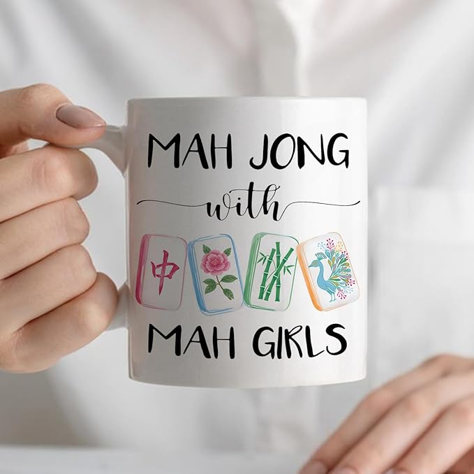 Chinese Mahjong mug Gifts for Mah Jong Players Lovers，mah jong Gifts for Women Coffee Cup,Mahjong Accessories Ceramic Coffee Tea Mug 11 oz