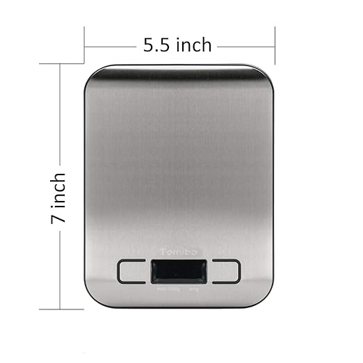 Tomiba Digital Kitchen Food Scale 11 lb Grams and Ounces Small Stainless Steel Backlit Silver Batteries Included