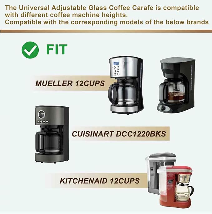 12 Cup Coffee Carafe Replacement, Compatible with Mr. Coffee Compatible Black&Decker Coffee Maker With Heads Three Different Heights, Universal Carafe Coffee Maker Pot Accessory, Black