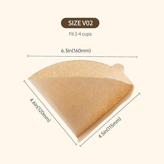 PakTalk Coffee Filters V60 Coffee Filter Size 02 Cone Coffee Filters 2-4 Cups for Pour Over and Drip Coffee Maker(Natural Brown, 100 Count)