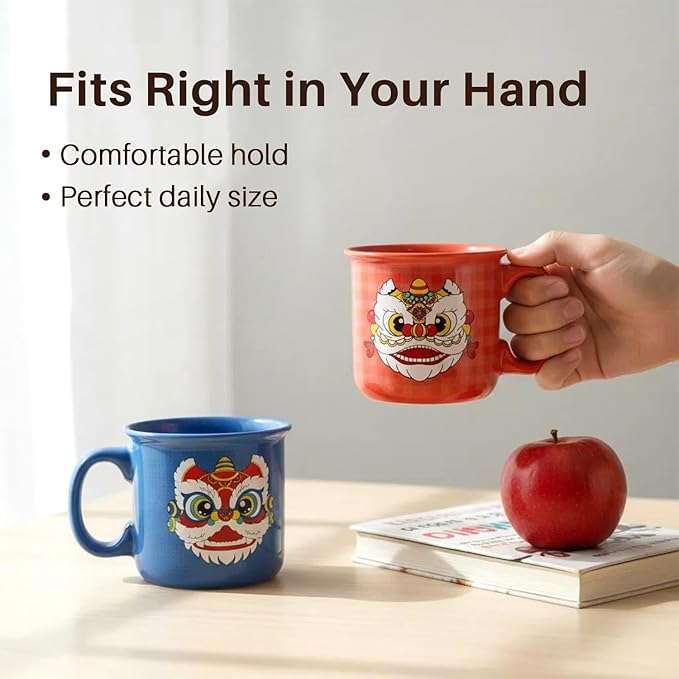 COLOR MAGIC Ceramic Coffee Mugs Set Of 2,14 oz Coffee Cups With Handle, Large Coffee Mugs Perfect For Cappuccino, Latte, Americano, Tea Bag, Beverage