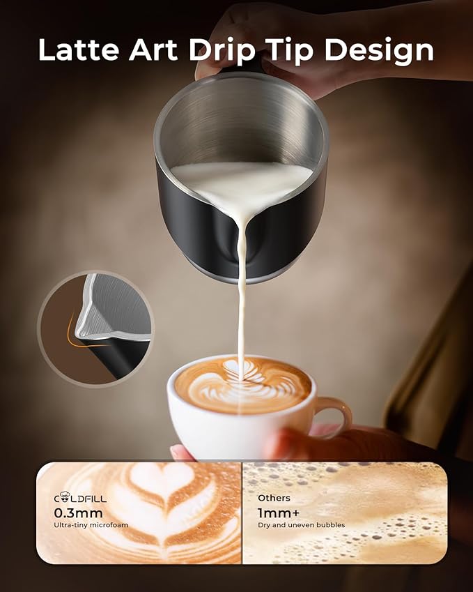 Milk Frother, COLDFILL 8-in-1 Milk Frother and Steamer, 400ml Large Capacity Hot & Cold Foam Milk Warmer, Frothers for Coffee with Heating Function, Quiet, Dishwasher Safe