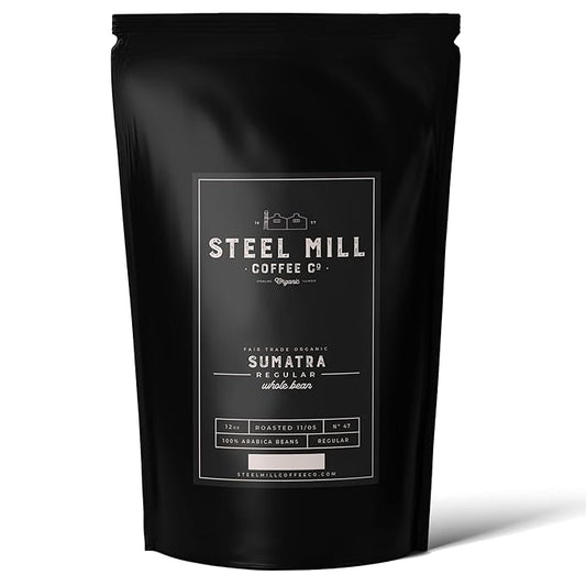 Steel Mill Coffee Co. | Sumatra Fair Trade Organic Coffee | 2 LB Bag | Whole Bean | Dark Roast| 100% Arabica Beans | Organic, Fair Trade