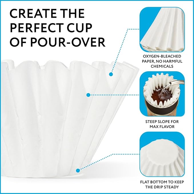 IMPRESA Disposable Flat-Bottom Coffee Filters - Even Extraction for Pour Over Coffee Maker - Collapse-Resistant High-Wall Design - Mess-Free Pour Over Brewing - 200 Count, White