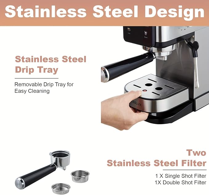 20 Bar Machine, Dual Boiler Coffee Maker Featuring Touch Control, Compact Espresso Maker for Home Use, Milk Frother Wand for Cappuccinos And Lattes (Sliver)
