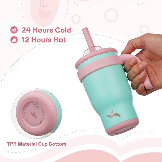 14 oz Tumbler with Side Handle, Insulated Water Bottle with Straw and 2 in 1 Lid, Stainless Steel Cup Travel Coffee Mug for Sports Office Gym,Guava