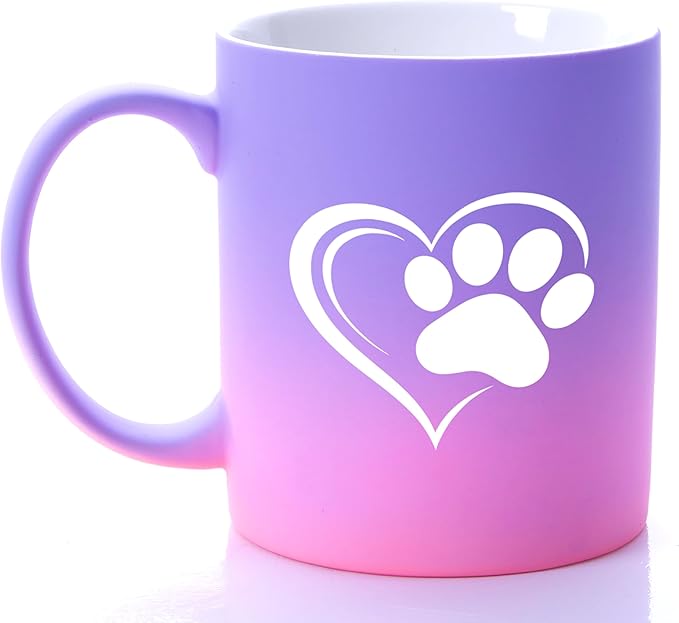 G MUGS Dog Paw Print Coffee Mug - Gift for Pet Owners Women Men, 13oz Ceramic Tea Mug with Heart & Dog Paw Design, Cute Mug for Dog Lovers Sunset Glow Mug