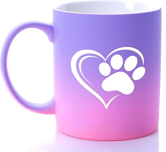 G MUGS Dog Paw Print Coffee Mug - Gift for Pet Owners Women Men, 13oz Ceramic Tea Mug with Heart & Dog Paw Design, Cute Mug for Dog Lovers Sunset Glow Mug