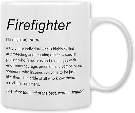 QASHWEY Firefighter Mug, Firefighters Gifts Coffee Mugs, FirefighterAppreciation Gifts, Retirement Thank You Tea Cup Gift for Women Men, Firefighter DefinitionCoffee Cups Ceramic 11oz
