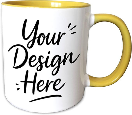 Custom Large Two-Tone Yellow Coffee Mug 15oz - Personalized Design Both Sides - Extra Big White & Sunny Yellow Ceramic Mug - Oversized Happy Gift