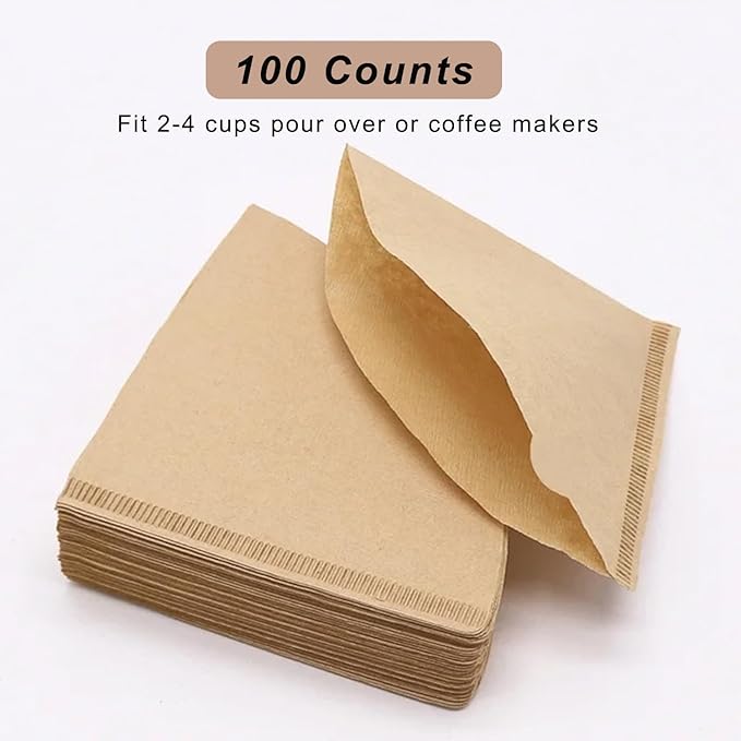Adove Coffee Filter, Size 02 Cone Coffee Filters Disposable, 100 Count Unbleached Natural Paper Filters 2-4 Cup, 2 Cone For Pour Over and Drip Coffee Maker(100)
