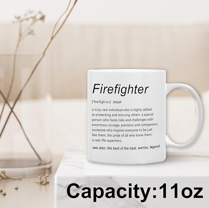 QASHWEY Firefighter Mug, Firefighters Gifts Coffee Mugs, FirefighterAppreciation Gifts, Retirement Thank You Tea Cup Gift for Women Men, Firefighter DefinitionCoffee Cups Ceramic 11oz